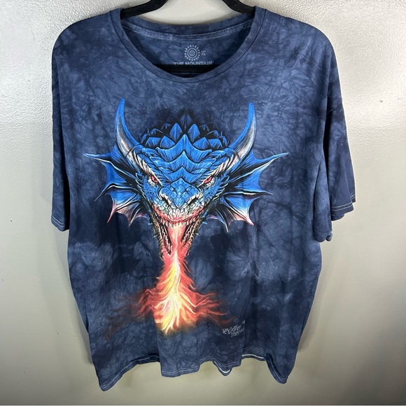 The Mountain Age of Dragons Fire Breathing Dragon Print Blue Shirt Size XL - Picture 1 of 6